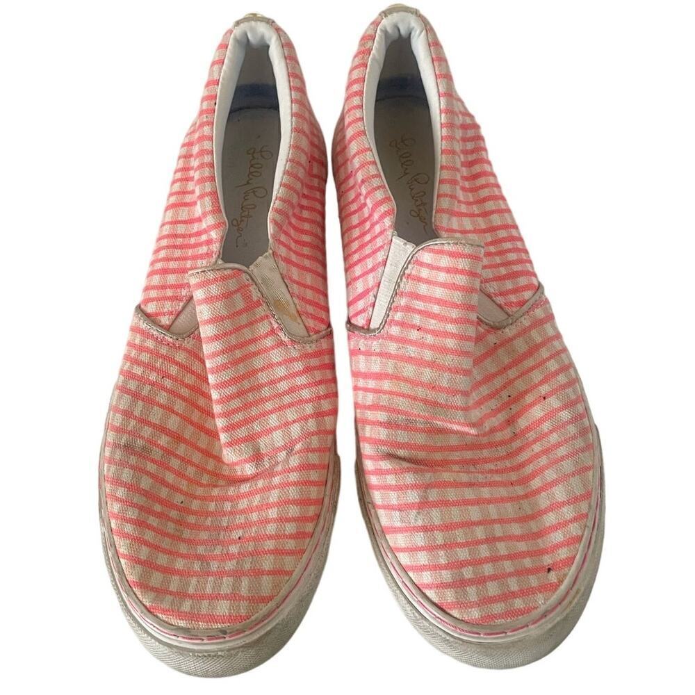 Lilly Pulitzer Womens Slip On PInk Plaid Low Top Sneakers Canvas • Size 8 🗣